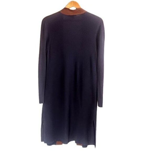 Eileen Fisher Navy Blue Brown Tencel Lyocell Silk Long Open Cardigan - Picture 2 of 5